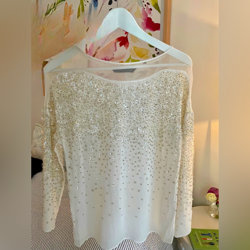 Zara Sheer Sequin Blouse S